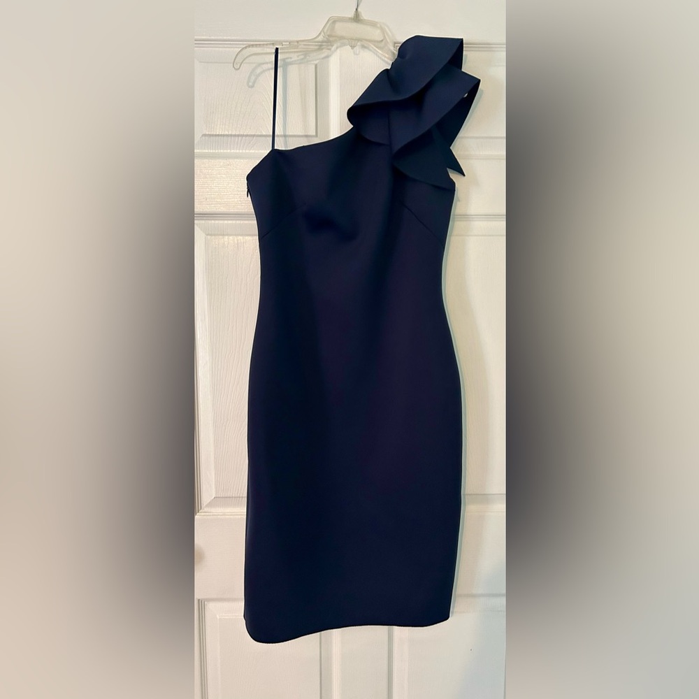 Eliza J One-Shoulder Navy Dress with Ruffle